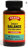 Bragg Daily Balance - Cápsulas de vinagre de sidra de manzana y Sensoril Ashwagandha - 750 mg de ácido acético - Apoyo para el control de energía y peso -